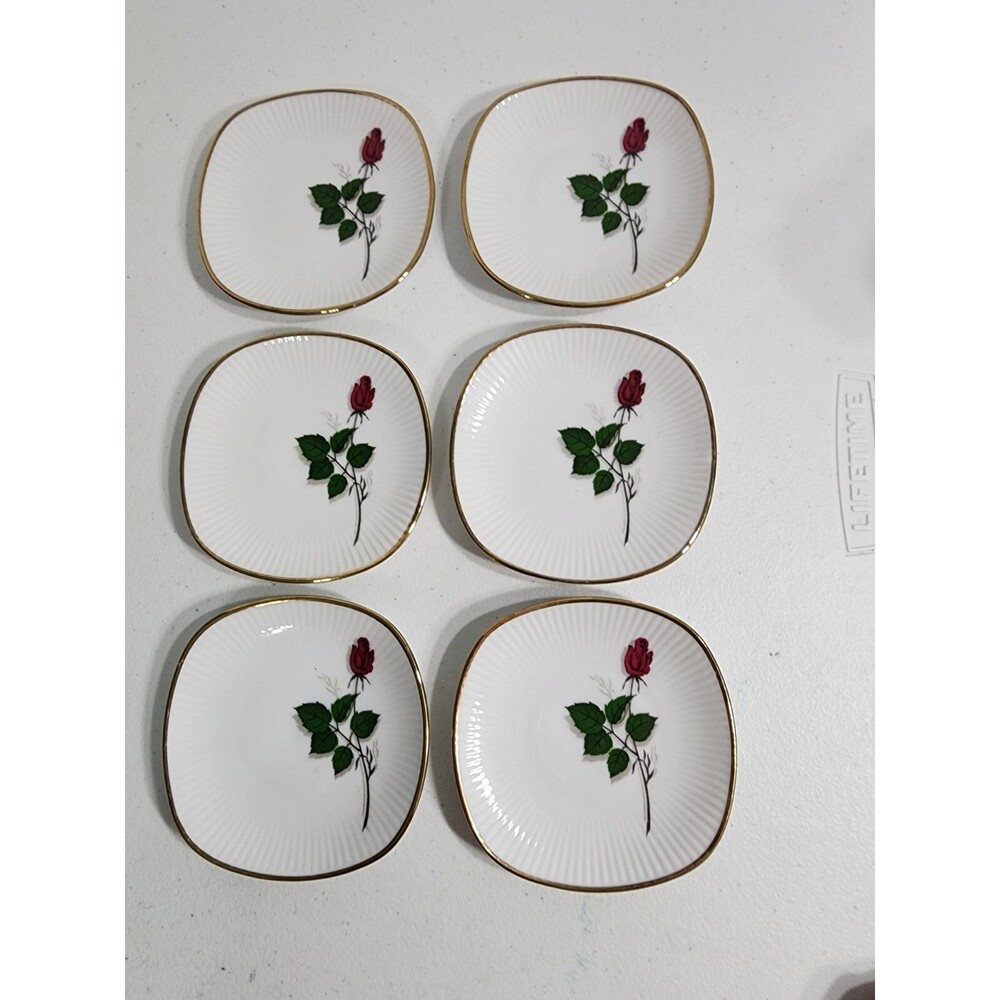 6 Winterling Marktleuthen Bavaria Rose Square Trinket Appetizer Dessert Dish 4"
